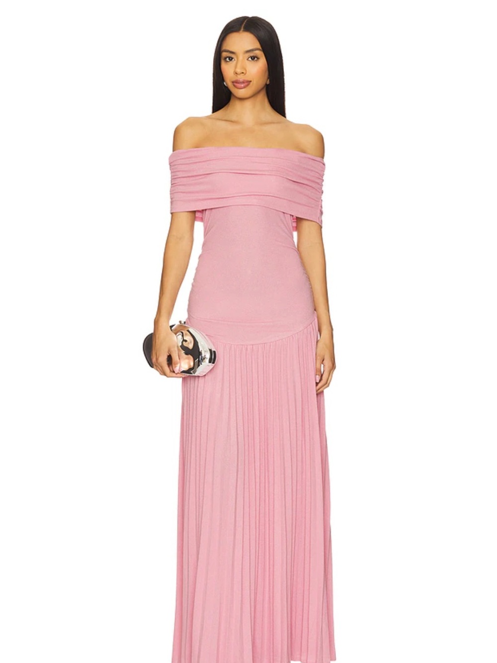 Lioness Blush Pink Off-Shoulder Pleated Maxi Dress